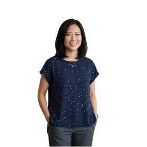 MM.LaFleur Didion Washable Silk Top Galaxy Blue Plus Size +1 1X EUC